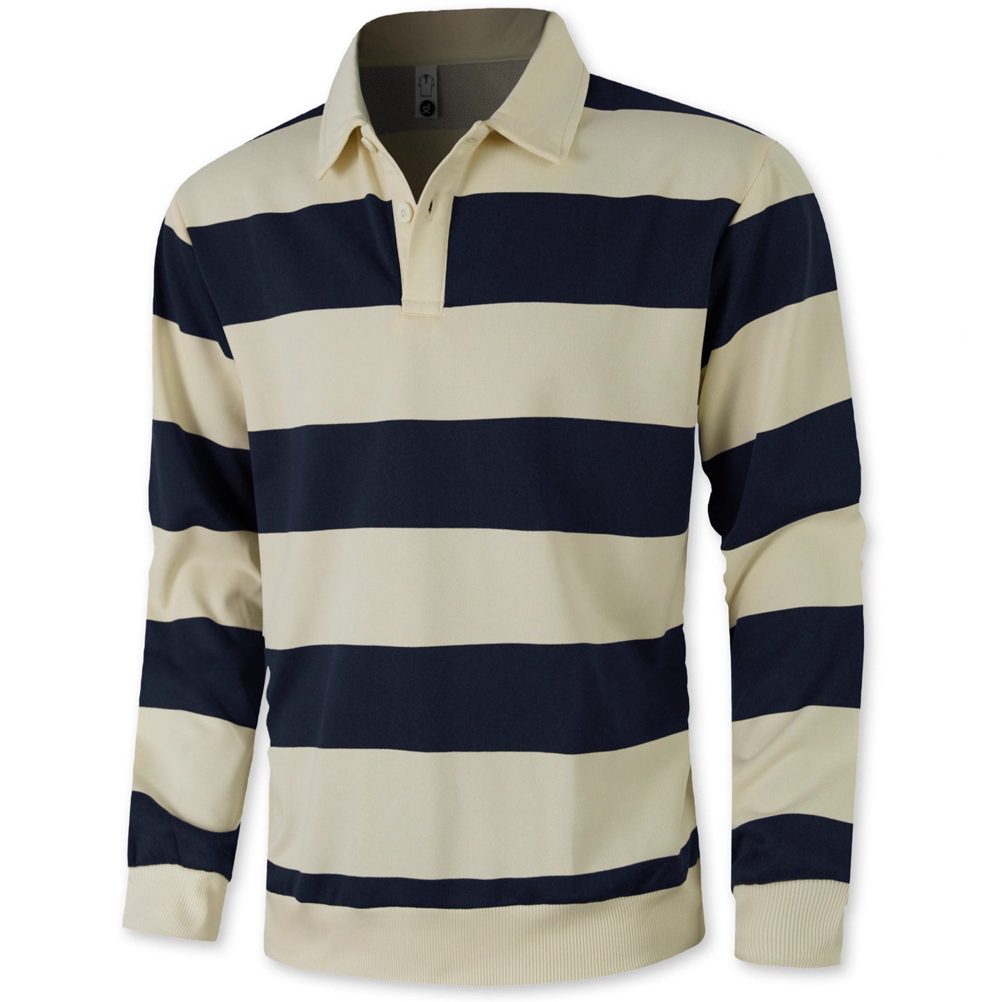 Striped contrasting button up long sleeved polo shirt