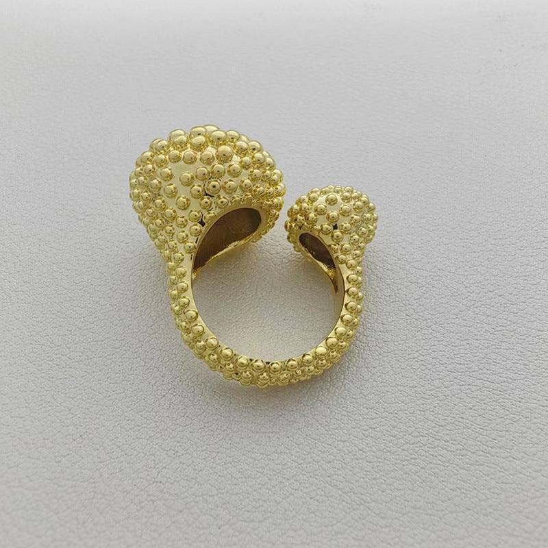 Spanish black agate antique ring niche three-dimensional polka dot gem high-end vacuum gold open ring