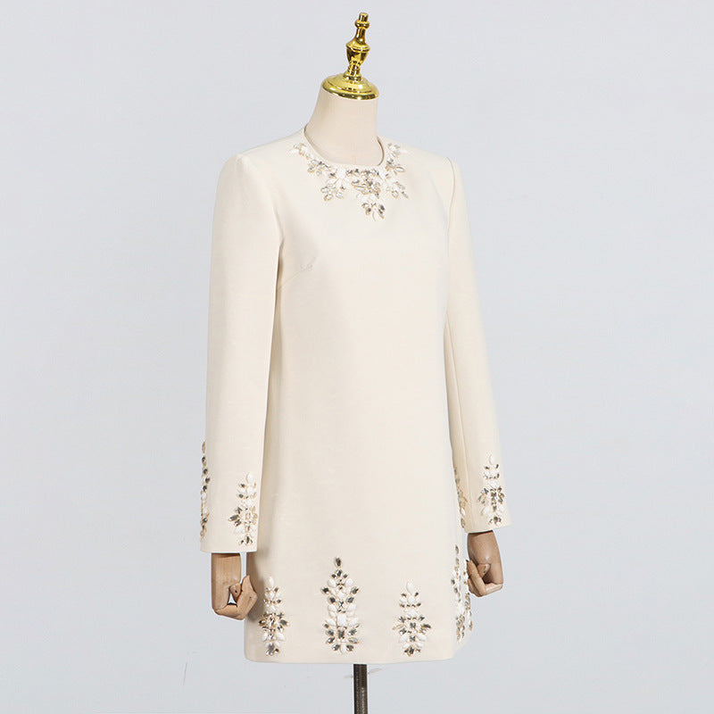 Round neck long sleeved solid color patchwork dress