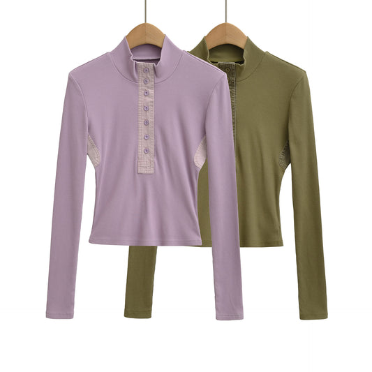 Stand up collar long sleeved T-shirt