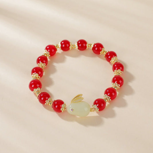 Turning Beads Imitation Hetian Jade Bracelet Girls Niche Jade Rabbit Bracelet Red Agate Custom Bracelets