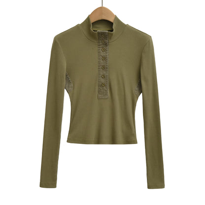 Stand up collar long sleeved T-shirt