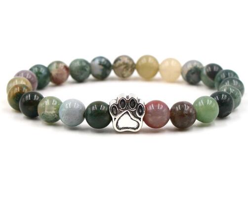 Dog Cat Footprint Paw 8mm Colourful Natural Stone Beads Bracelets