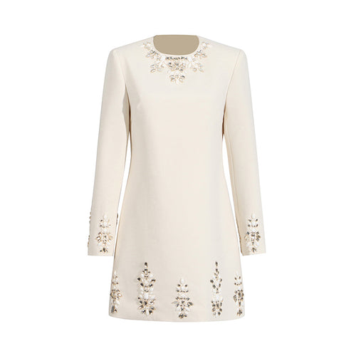 Round neck long sleeved solid color patchwork dress